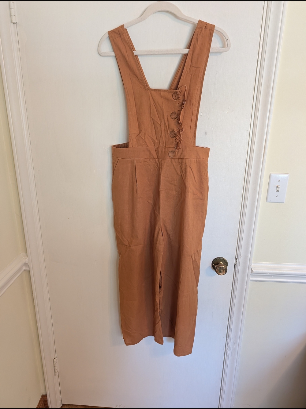 High-Rise Button Front Rust Brown Jumpsuit 100% Cotton